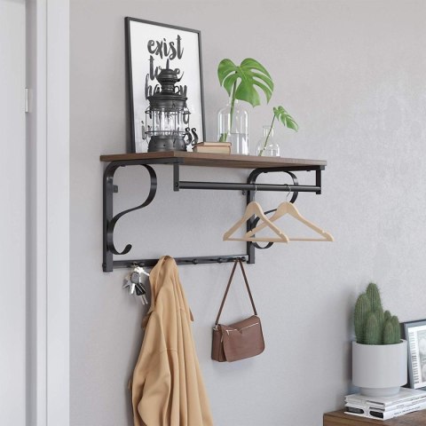 Półka z wieszakami na ubrania drewniana LOFT LEOBERT