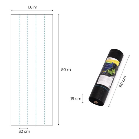 Agrowłóknina czarna agrotkanina UV 135g mata antychwastowa 1,6x50m kołki MulltiGarden MultiGarden