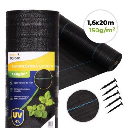 Agrowłóknina czarna agrotkanina UV 150g mata antychwastowa 1,6x20m kołki MulltiGarden MultiGarden