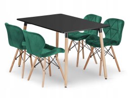 Zestaw stół prostokątny ADRIA 120x80cm czarny + 4 krzesła LAGO zielone