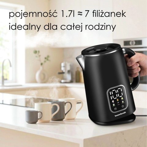 Czajnik elektryczny bezprzewodowy 1,7l smart z regulacją temperatury obrotowy czarny Bauerkraft