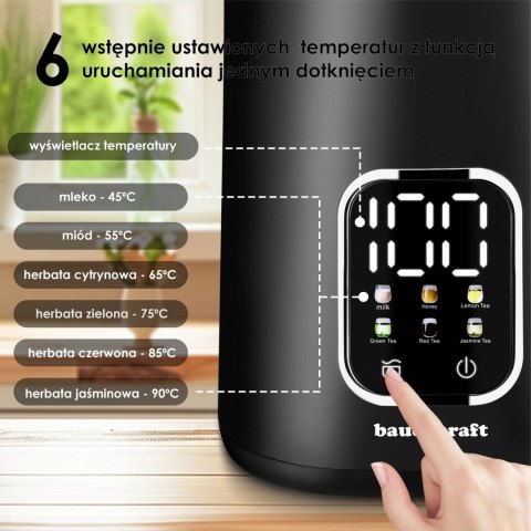 Czajnik elektryczny bezprzewodowy 1,7l smart z regulacją temperatury obrotowy czarny Bauerkraft