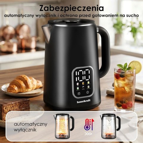 Czajnik elektryczny bezprzewodowy 1,7l smart z regulacją temperatury obrotowy czarny Bauerkraft