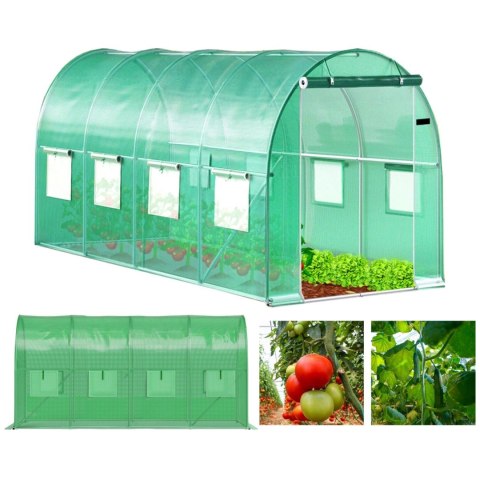 Szklarnia tunel ogrodowy foliowy 4x2x2 m 8 m² metalowy stelaż folia UV 2 wejścia Bauerkraft