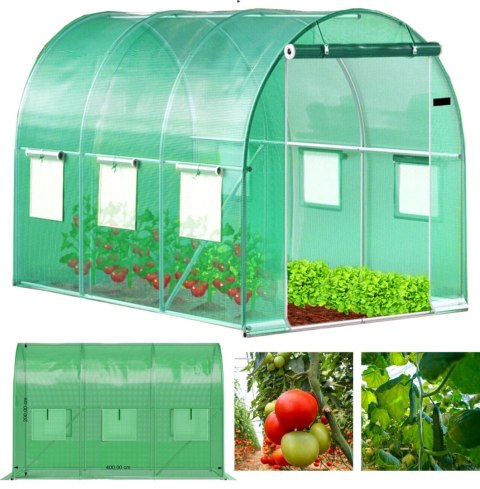 Szklarnia tunel ogrodowy foliowy 4x2,5x2 m 10 m² metalowy stelaż folia UV Bauerkraft