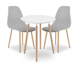 Zestaw Stół KAMI Okrągły 60cm - biały / naturalne nogi + 2 krzesła WAT szare / nogi naturalne