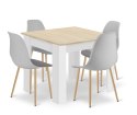Zestaw Stół NP 80x80cm Dąb Sonoma + Biały + 4 krzesła WAT szare / nogi naturalne