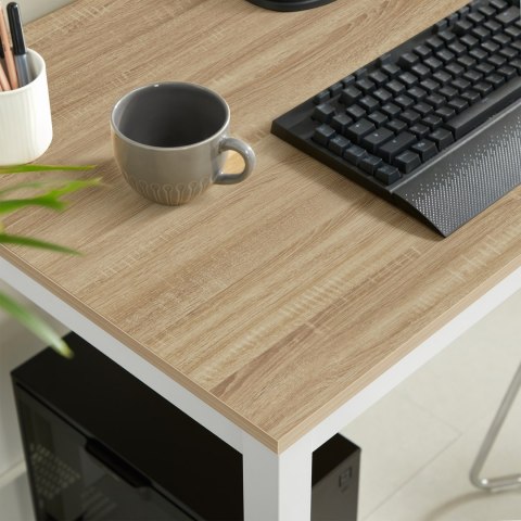 Zestaw Stół TESSA 120cm x 60cm - dąb / białe nogi + 4 krzesła WAT szare / nogi naturalne