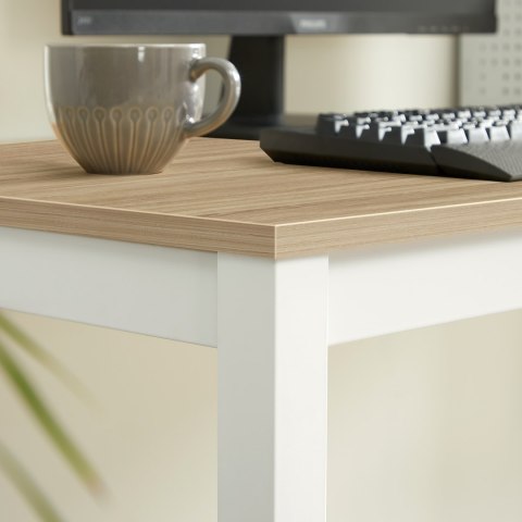 Zestaw Stół TESSA 120cm x 60cm - dąb / białe nogi + 4 krzesła WAT szare / nogi naturalne