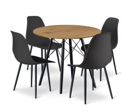 Zestaw Stół TODI Okrągły 80cm - dąb + 4 krzesła WAT czarne / nogi czarne