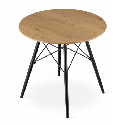 Zestaw Stół TODI Okrągły 80cm - dąb + 4 krzesła WAT czarne / nogi czarne