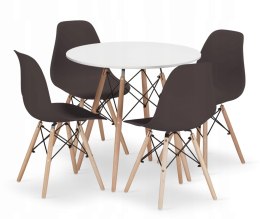 Zestaw stół okrągły TODI 80cm biały + 4 krzesła OSAKA kawowe