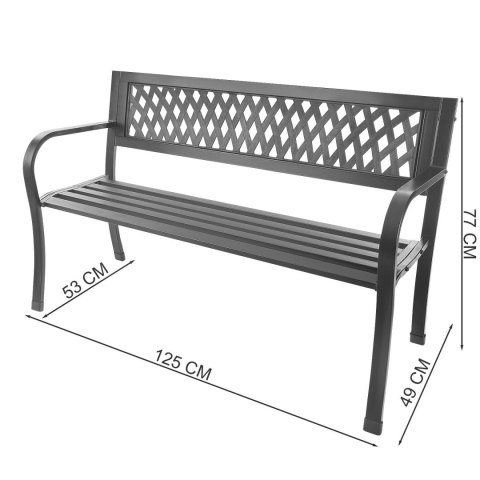 Ażurowa ławka ogrodowa z oparciem parkowa na taras balkon metalowa konstrukcja grafitowa LONGWELL INDUSTRIAL LTD