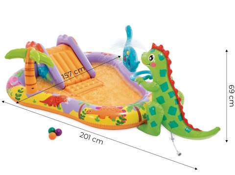 Basen dmuchany dla dzieci wodny plac zabaw 201x157x69 cm zjeżdżalnia fontanna dinozaur INTEX 56139 INTEX