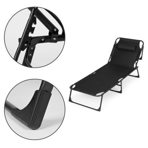 Leżak ogrodowy wędkarski leżanka składana z poduszką czarny MultiGarden MultiGarden