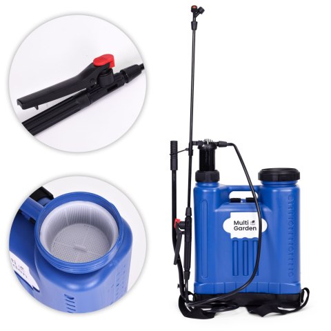 Opryskiwacz ciśnieniowy plecakowy 16L ogrodowy ręczny 2-4 bar długa lanca 4 dysze szelki MultiGarden MultiGarden