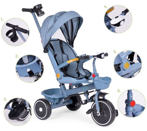 Rowerek trójkołowy spacerówka 2w1 obracane siedzisko składany daszek niebieski ECOTOYS ECOTOYS
