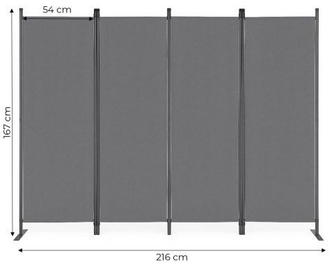 Składany parawan ogrodowy pokojowy 4-panelowy 167x216 cm szary MultiGarden MultiGarden