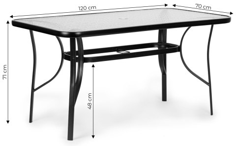 Stół ogrodowy szklany 120x70 cm na taras ogród szkło hartowane otwór na parasol MultiGarden MultiGarden