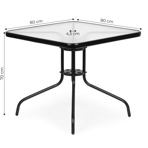 Stolik ogrodowy 80x80 cm na taras ogród balkon szkło hartowane otwór na parasol MultiGarden MultiGarden