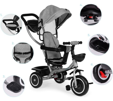 Trójkołowy rowerek spacerówka 2w1 obracane siedzisko składany daszek szary ECOTOYS ECOTOYS