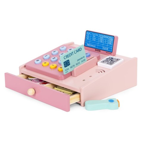 Drewniana kasa fiskalna dla dzieci skaner banknoty monety karta MULTISTORE