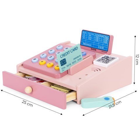 Drewniana kasa fiskalna dla dzieci skaner banknoty monety karta MULTISTORE