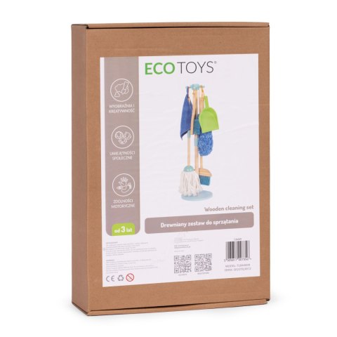 Drewniany zestaw do sprzątania dla dzieci mop zmiotka z szufelką 7 elementów ECOTOYS ECOTOYS