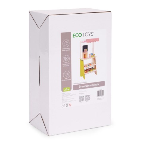 Duży drewniany stragan dla dzieci sklep z terminalem i wagą owoce warzywa 20 elementów ECOTOYS ECOTOYS