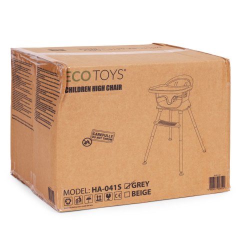 Fotelik krzesełko do karmienia dzieci 6w1 pikowane poszycie tacka szary ECOTOYS ECOTOYS