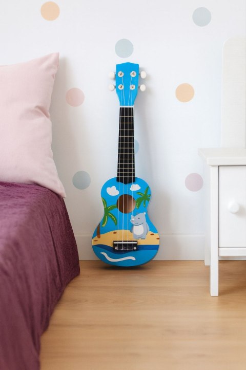 Gitara ukulele dla dzieci drewniana 4 struny nylonowe kostka do gry ECOTOYS ECOTOYS