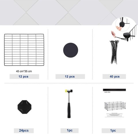 Kojec modułowy zagroda dla małych zwierząt gryzoni chomika świnki morskiej czarny LEOBERT