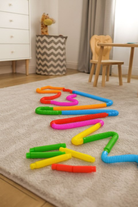 Kolorowe rurki sensoryczne pop tube dla dzieci tuby antystresowe do łączenia 60 sztuk MULTISTORE