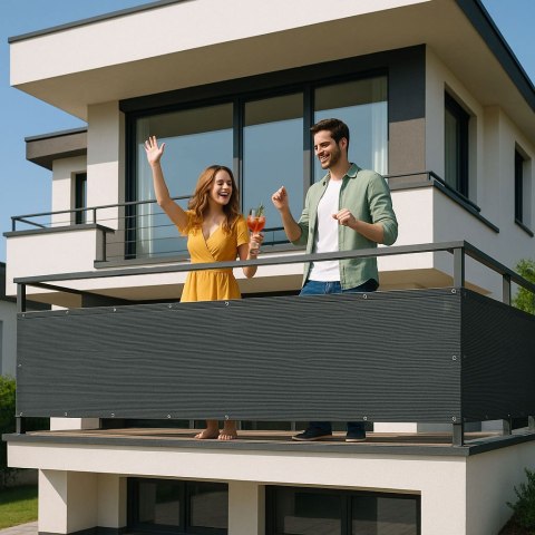 Osłona balkonowa z okuciami 100x500 cm siatka cieniująca + elementy instalacyjne szara MultiGarden MultiGarden