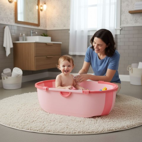 Wanienka dla dzieci wanna turystyczna składana odpływ różowa ECOTOYS ECOTOYS