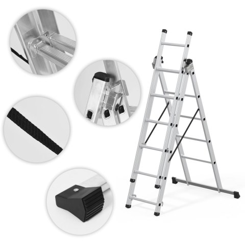 Drabina aluminiowa wielofunkcyjna 3x7 składana z pasami zabezpieczającymi 150 kg ModernHome ModernHome