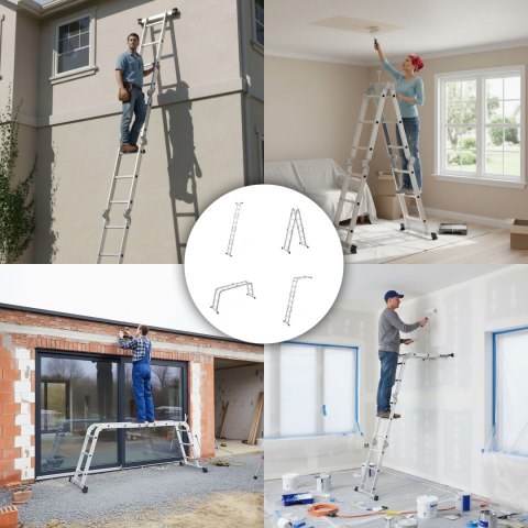 Drabina aluminiowa wielofunkcyjna 4x3 przegubowa składana 150 kg ModernHome ModernHome