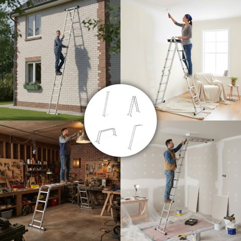 Drabina aluminiowa wielofunkcyjna 4x4 przegubowa składana 150 kg ModernHome ModernHome