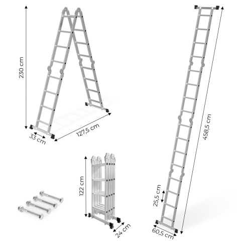 Drabina aluminiowa wielofunkcyjna 4x4 przegubowa składana 150 kg ModernHome ModernHome