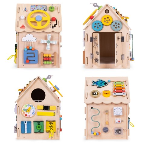 Drewniany domek manipulacyjny dla dzieci panel edukacyjny XXL 30 elementów ECOTOYS