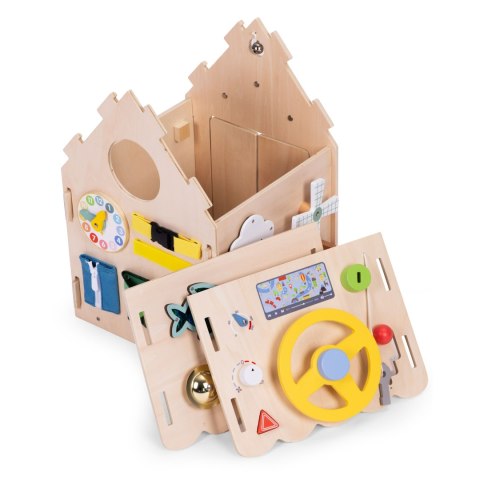Drewniany domek manipulacyjny dla dzieci panel edukacyjny XXL 30 elementów ECOTOYS