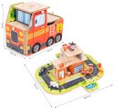 Drewniany garaż zestaw straży pożarnej 2w1 - remiza i wóz 2 piętra figurki pojazdy ECOTOYS ECOTOYS