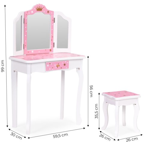 Duża toaletka zabawkowa dla dziewczynki potrójne lustro taboret szuflada ECOTOYS ECOTOYS