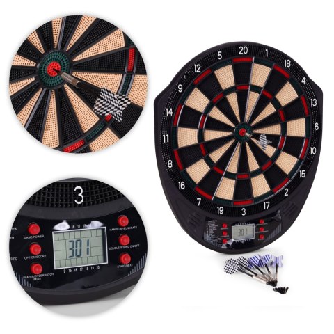 Elektroniczna tarcza do darta gry w rzutki lotki tablica LCD 41 cm 26 gier zestaw 6 rzutek MULTISTORE