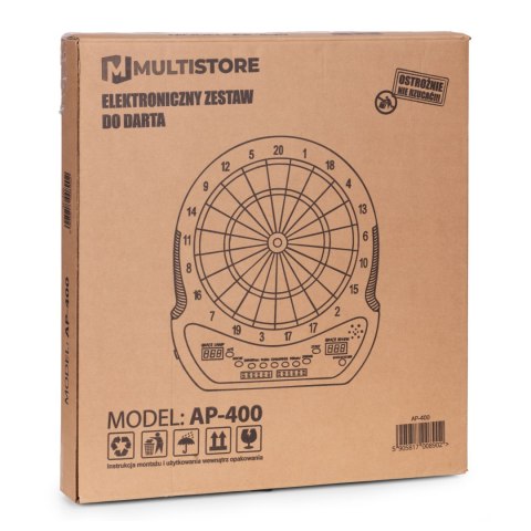 Elektroniczna tarcza do darta gry w rzutki lotki tablica LCD 48 cm 27 gier zestaw 12 rzutek MULTISTORE