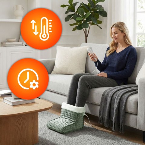 Elektryczny ogrzewacz do stóp z pilotem miękki but 10 poziomów grzania jasnoszary ModernHome ModernHome