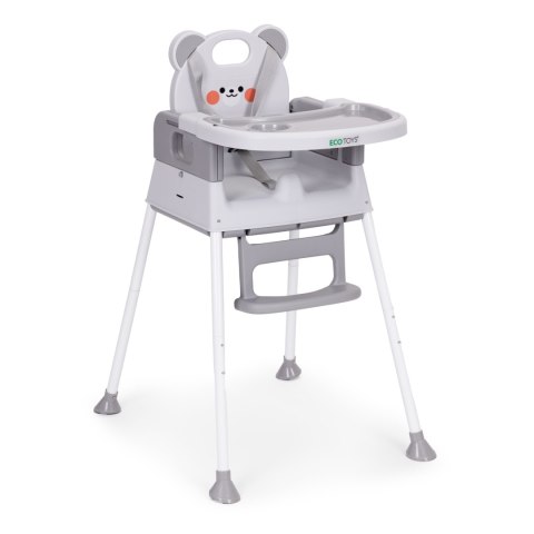 Fotelik krzesełko do karmienia dzieci 3w1 podwójna tacka 5-punktowe pasy szary ECOTOYS ECOTOYS