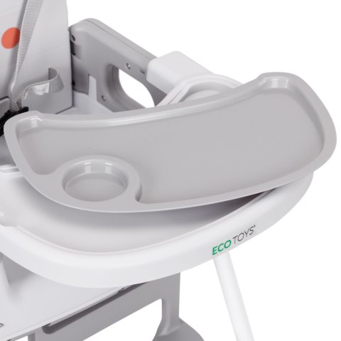 Fotelik krzesełko do karmienia dzieci 3w1 podwójna tacka 5-punktowe pasy szary ECOTOYS ECOTOYS