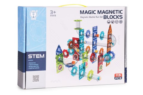 Klocki magnetyczne kontrukcyjne 3D tor kulkowy kulodrom 113 elementów MULTISTORE