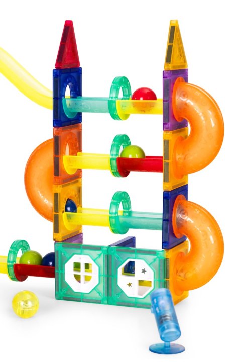 Klocki magnetyczne świecące konstrukcyjne tor kulkowy kulodrom 134 elementy MULTISTORE